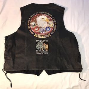 True Vintage Vest Fallen Heroes Biker Blk Leather